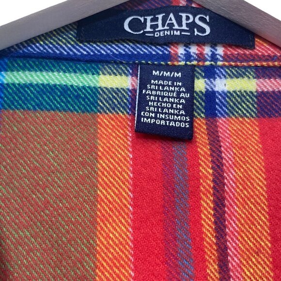 Chaps Zip Front Flannel Shirt Medium Womens Casual Plaid Jacket Top Cotton - Picture 5 of 11